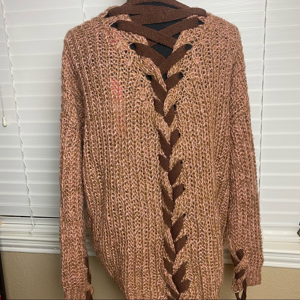 MY STORY Trendy Knit Pink/Brown Sweater Size: S